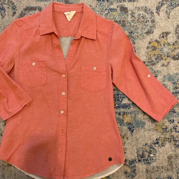 Coral Tommy Girl button down blouse w/ sheer back - Picture 4 of 5